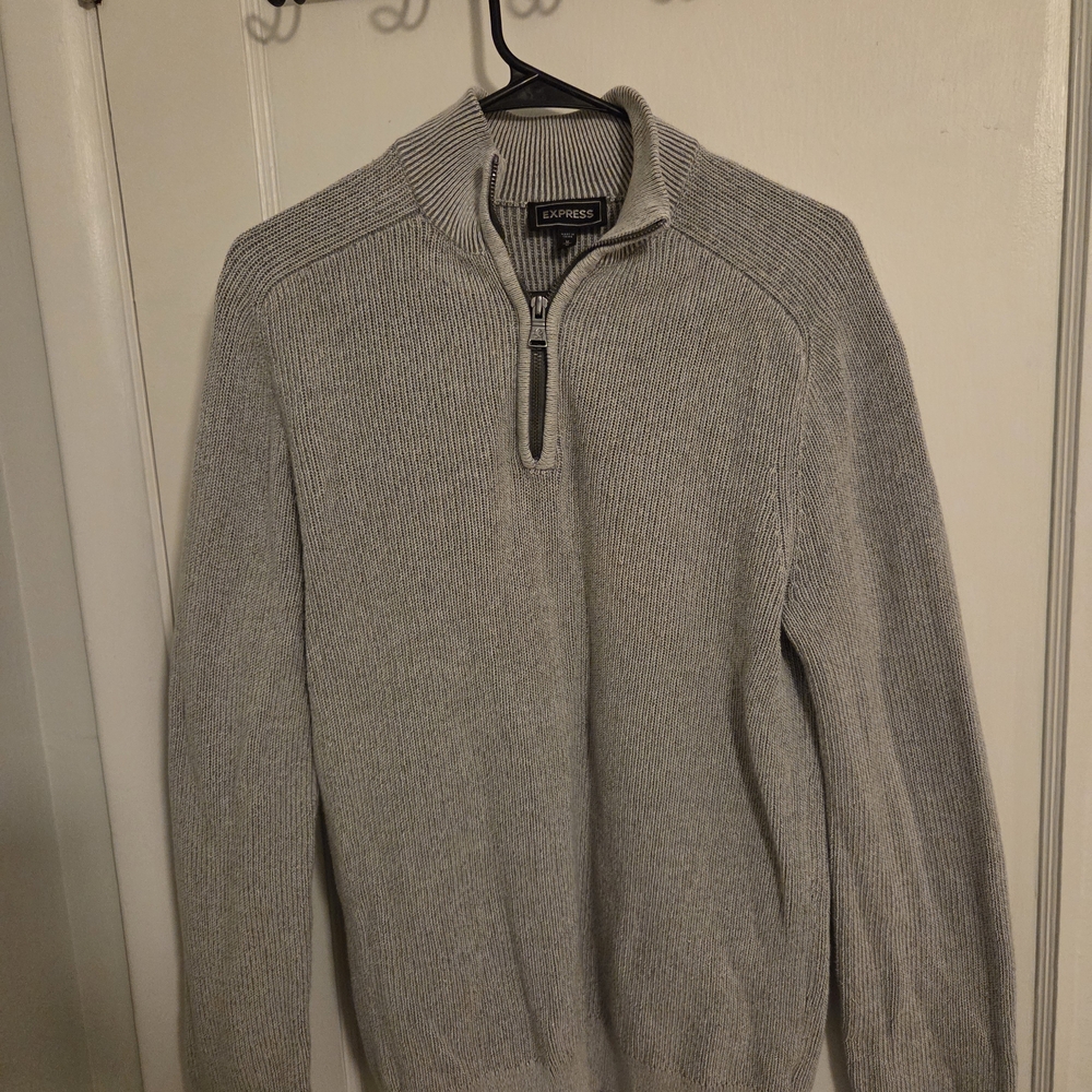 Express Men's Heather Gray Zip-Up Sweater